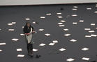 Monika Weiss
Sustenazo (Lament V)
2014
30 min. silent performance and sound composition
with participation of GSD students
200 sheets of paper with printed texts.
Still from video, color, sound, 30 min.